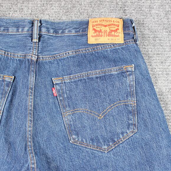 Levi’s 501 Jeans Mens 36x34 Blue Straight Button Fly Rigid - Picture 8 of 11